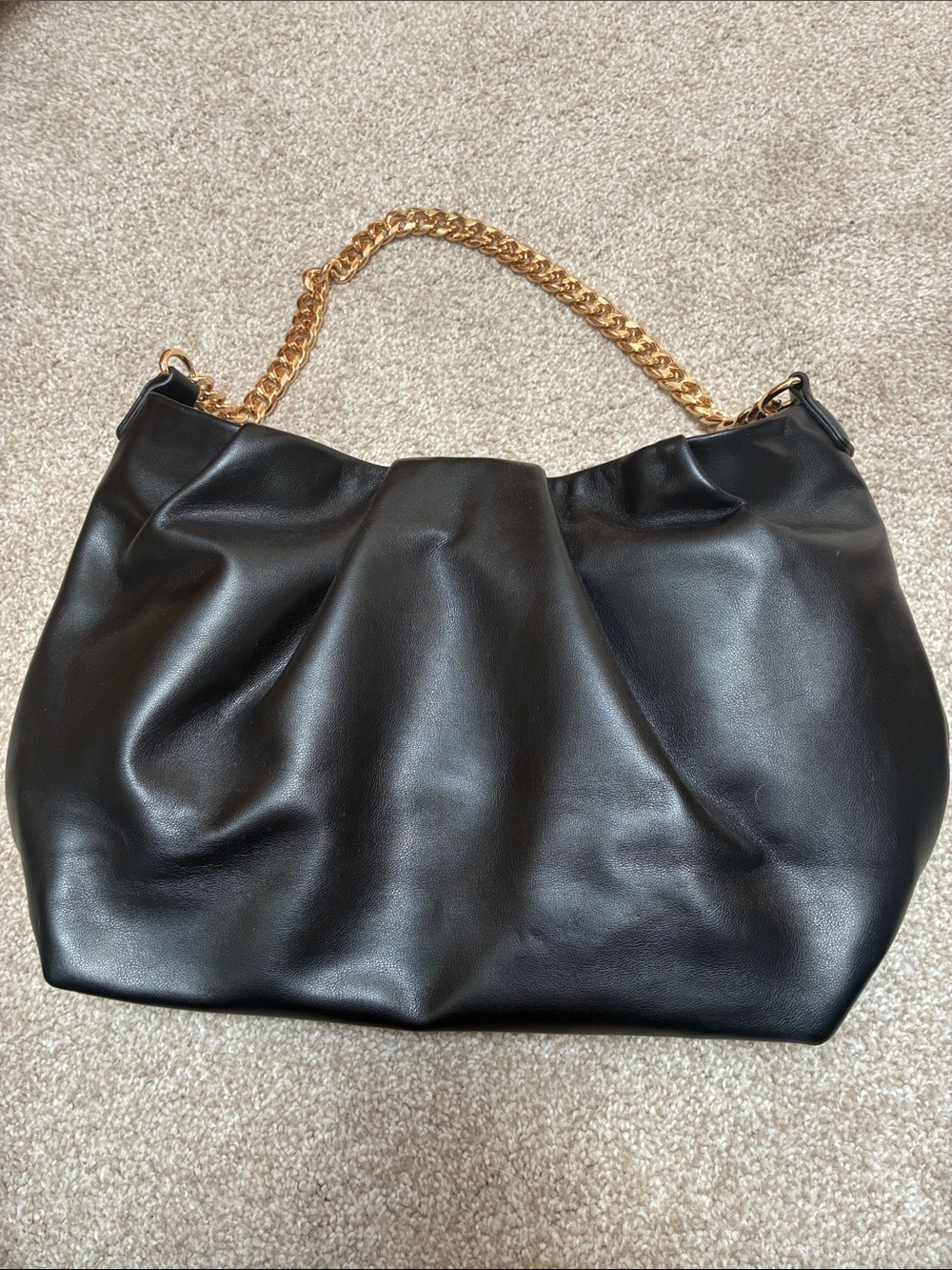 Moda Luxe Black Shoulder Bag with Gold Chain Handle
